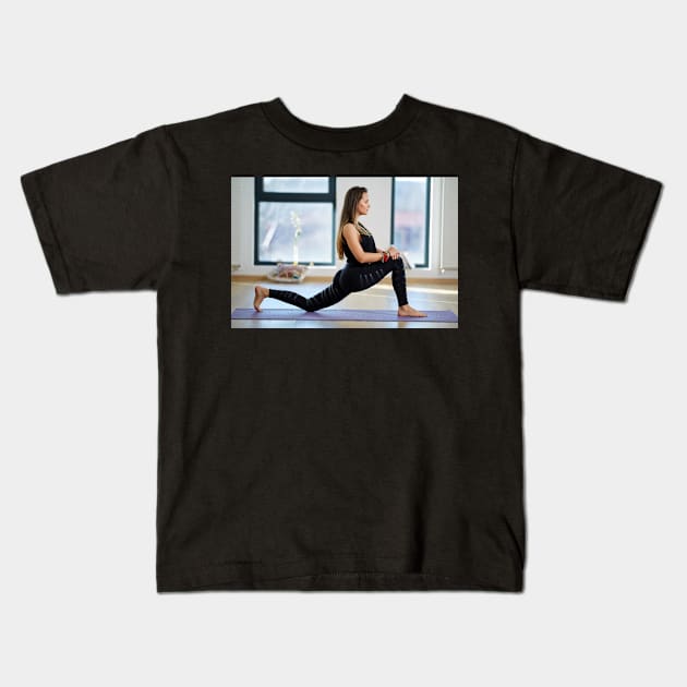 Woman in various yoga postures Kids T-Shirt by naturalis